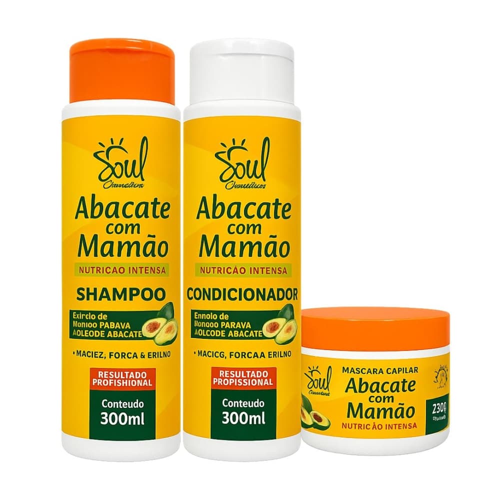 Kit Capilar Abacate & Mamão Com 3 Itens Soul Cosméticos